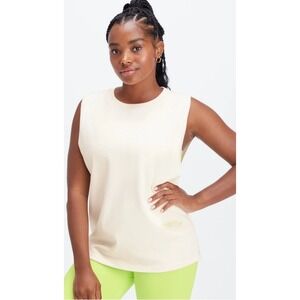 NWT Fabletics XL Egret Athletic Club Cream Oversized Terry Tank Top Shirt